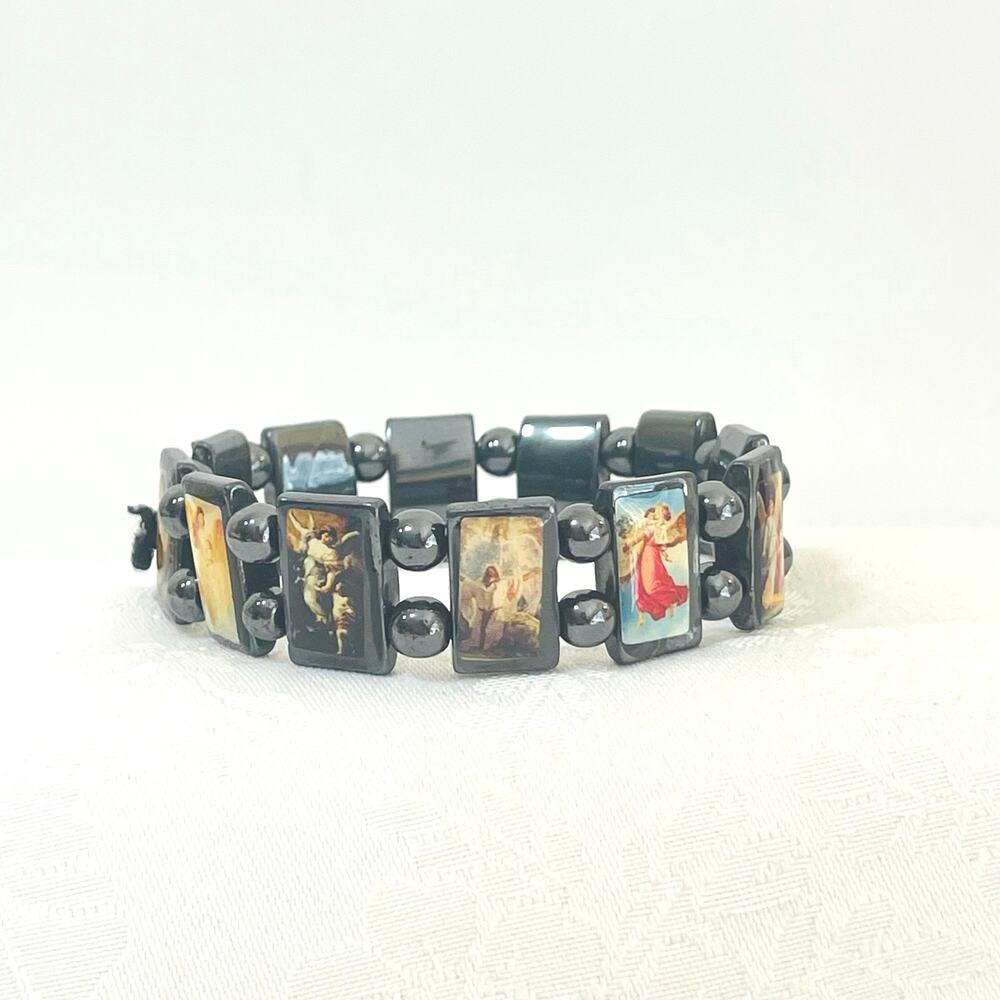 Bracelet Hematite Religious Saints Stretch Holy Jesus Catholic Orthodox Devotion
